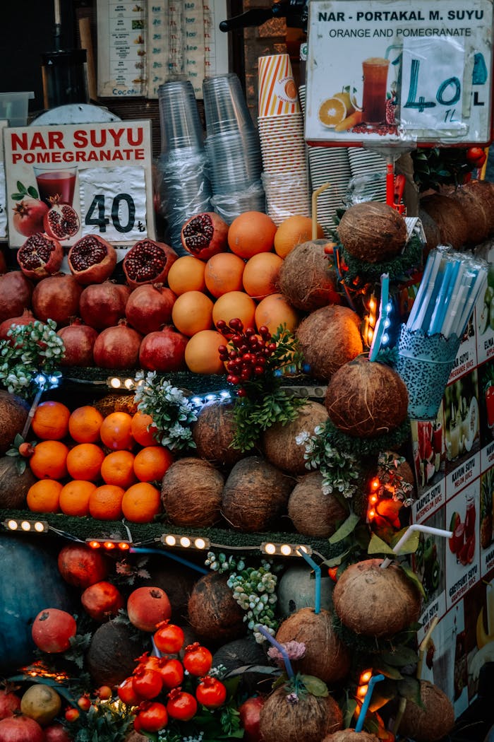 Vibrant Display of Fresh Exotic Fruits at Market